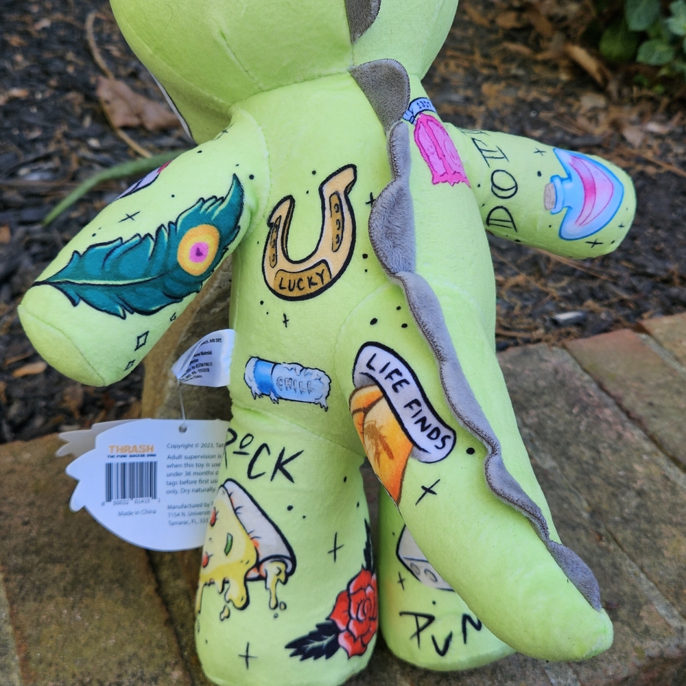 Tattoo Zoo 2023 Thrash The Dino 14" Plush With Tags Punk Rock Plush - Picture 11 of 14